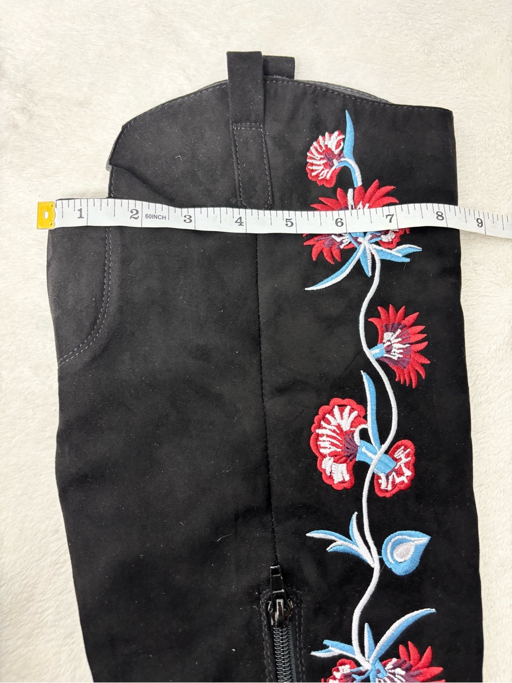 Carlos Santana Alexia Over the Knee Boots Womens 9.5M Black Floral Embroidered - Picture 11 of 16